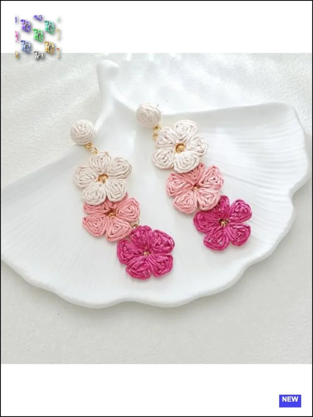Raffia Straw Wrapped Floral Dangle Drop Earrings Handmade Boho Chic